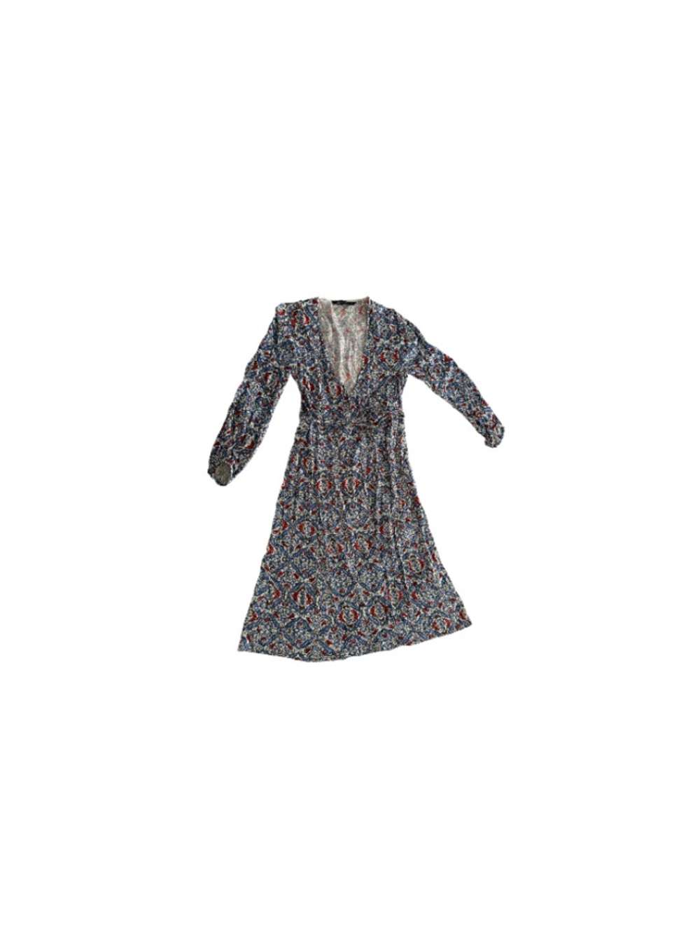 Zara Blue & Red Long Sleeved Midi Wrap Dress - Women’s Size Medium